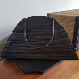 Vintage Black Wood and Bamboo Handbag
